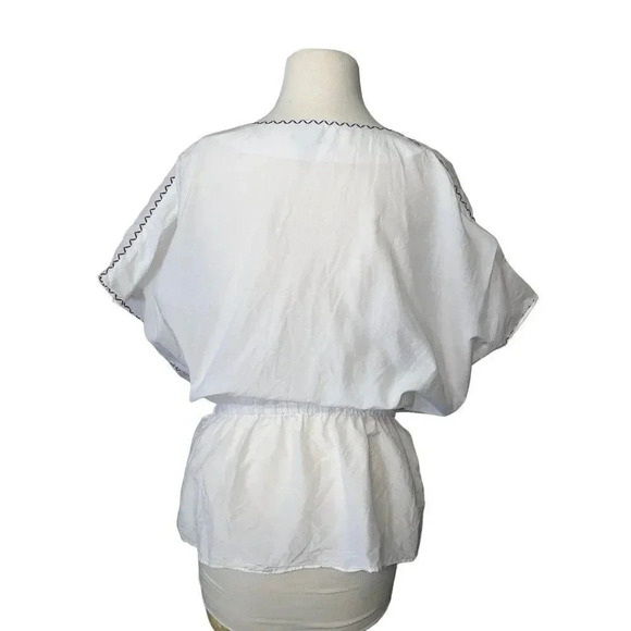 Embroidered Floral Peasant Blouse Top NICOLE Miller Sz Large White Silk/Cotton - Picture 3 of 16